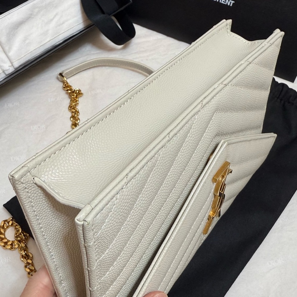 Saint Laurent Cassandre Envelope Chain Wallet WOC Ivory GHW - Picture 6 of 15